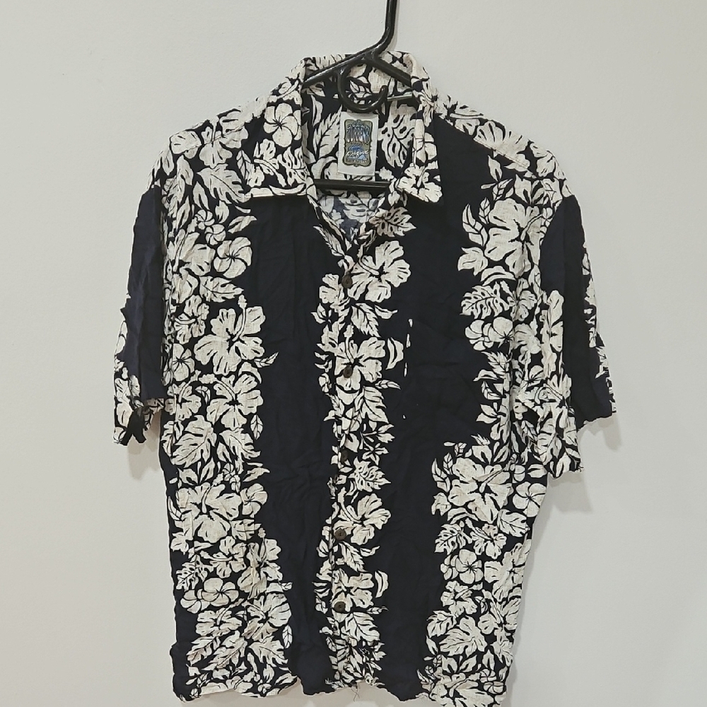 Ocean Current Blue and White Casual Button Down Shirt